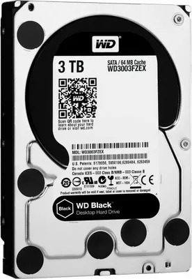 A Western Digital Black 3 TB hard drive is shown against a white background.