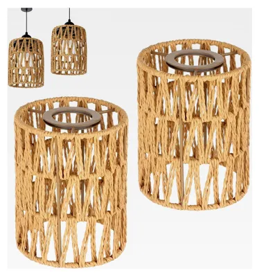 Produktbild von 2 Stück Boho Lampenschirm, Zylinder Rattan Lampenschirm für Hängelampen, Deckenleuchten und Stehlampen