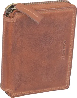 Produktbild von Braune Leder Geldbörse 12,5x10cm mit 8 Kreditkartenfächern, Reißverschlussfächern und Sichtfenster