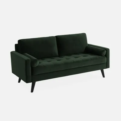 Produktbild von 3-Sitzer Sofa Grün Samt Skandinavisch inkl. 2 Kissen, frei im Raum stellbar