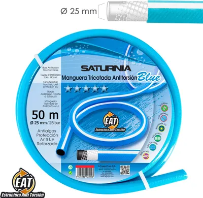 Image de Pas de tube tricoté bleu torsion Ø 25 mm. Rouleau de 50 mètres. Tuyau anti-torsion, tuyau sans coude, tuyau sans noeud