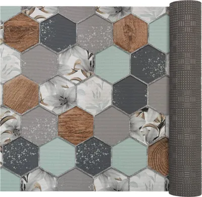 Produktbild von Küchenläufer LUIGI Nordic Hexa pflegeleicht hochwertig Flurläufer Küchenteppich 52x100cm Grau Robust Teppichläufer