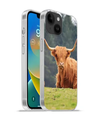 Produktbild von MuchoWow® Handyhülle Schutzhülle Hülle für Apple iPhone 14 - Softcase Schottische Highlander - Gras - Wald Silikon Softcase Handy Hülle - Mobiltelefonhülle