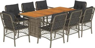 Obrázek produktu pro vidaXL 9dílný zahradní jídelní set s polštáři Grey Poly Rattan
