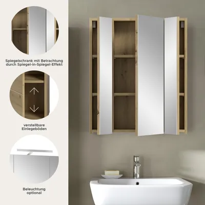 Produktbild von Ice Spiegelschrank Bad Eiche Nachbildung.