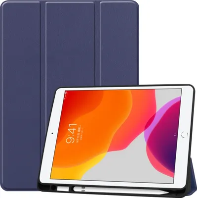 Produktbild von Mobigear Tri-Fold Gel iPad 7 (2019) Hülle TPU,Kunstleder Klapphülle + Stifthalter - Dunkelblau