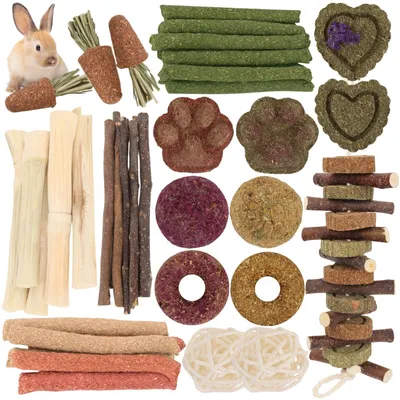 Produktbild von Kaninchen-Spielzeug-Set, 45 Teile – Natürliche Kauspielzeuge für Nagetiere und Kaninchen