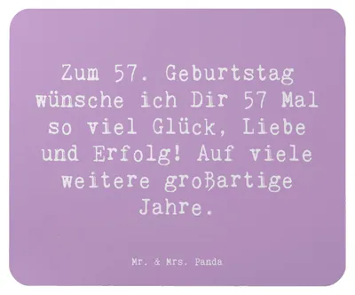 Produktbild von Mr. & Mrs. Panda Mauspad Spruch 57. Geburtstag Glück - Lavendeltraum - Geschenk, Alter, mousematte, Mousepad, Geschenkideen, Happy Birthday, Jubiläum, besondere Anlässe