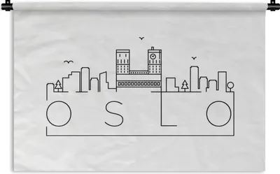 Produktbild von MuchoWow® Wandteppich Wandbehang Skyline "Oslo" schwarz auf weiß 120x80 cm Tapisserie Dekoration Wandtuch - Wanddekorationen - Wandtücher