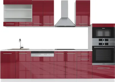 Obrázok produktu pre Kuchynská linka Vicco Fame-Line, 300 cm s vysokou skrinkou, bez pracovnej dosky, Bordeaux vysoký lesk/biela