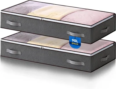 Imagen del producto de Cajonera plegable para debajo de la cama, 90 litros, 2 unidades, con ventana transparente para almacenamiento