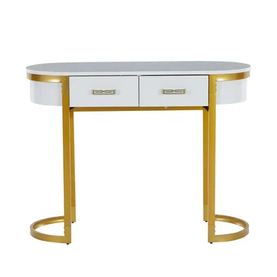 Produktbild von Beistelltisch mit 2 Schubladen Konsolentisch Schreibtisch für Wohnzimmer Schlafzimmer 100x40x76cm Weiß