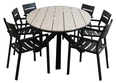 Produktbild von 7-teiliges Gartenset | 6 Delia Gartenstühle | Limasol Gartentisch | ø 150 cm