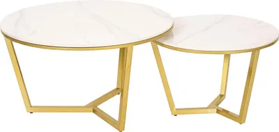 Zdjęcie produktu dla FURNLUX Stolik kawowy Modig Marble White And Gold 80cm / Kolor główny: Biały / Wymiary: 80 x 45 x 80 cm
