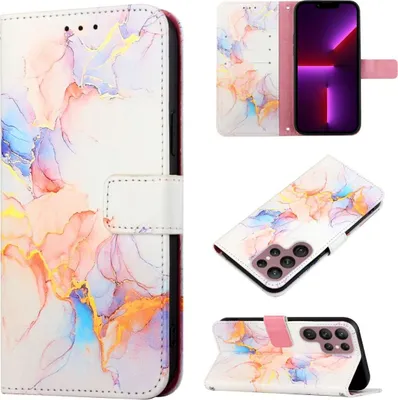 Produktbild von König Design Hülle kompatibel mit Samsung Galaxy S22 Ultra 5G Kunstleder Handyhülle - Handy Case Galaxy Marmor White