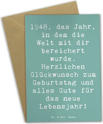 Produktbild von Mr. & Mrs. Panda Klappkarte Spruch 1948 Geburtstag - Meeresbrise - Geschenk, Geburtstagsgeschenk, weihnachtskarten, hochzeitskarten, Wertschätzung ausdrücken, Alter
