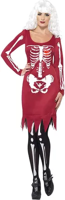 Produktbild von Rotes Skelett Kleid mit LED Herz, Größe:L