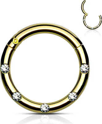 Produktbild von viva-adorno 1,2 x 8mm Segmentring Clicker Scharnier Septum Nasen Piercing Ring Kristall Zirkonia Z551, gold