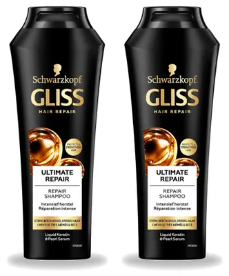 Productafbeelding van 2 x Gliss Kur Ultimate Repair Shampoo voor beschadigd haar, 250 ml - Voordeelverpakking - 2 stuks