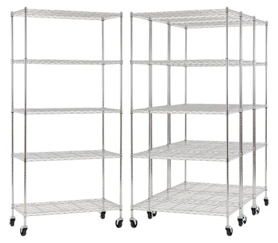Produktbild von Mega Deal | 4x Gitterregal HADES mit Rollen & 5 Gitterböden | HxBxT 180x90x40cm | Fachlast 75kg | Metall | Silber Chrom | Drahtregal Metallregal Schmal Küchenregal Aufbewahrungsregal