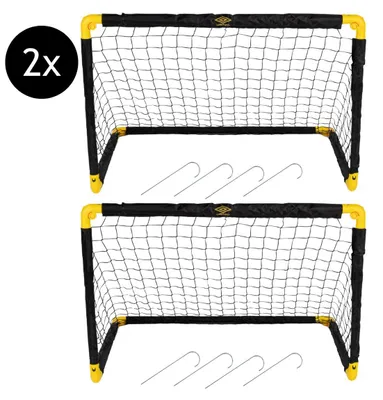 Image de But de football Umbro – Football Goal 90 × 59 × 61 cm – Lot de 2 buts – But de football pliable – Facile à ranger – But d'entraînement pour enfants et adultes – Plastique – Noir/Jaune