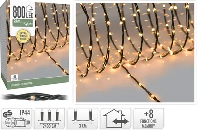 Produktbild von ECD Germany LED Micro Cluster Lichterkette 24 m 800 LEDs Extra Warmweiß 8 Modi Strombetrieb IP44 Wasserabweisend Innen/Außen Weihnachtsbeleuchtung