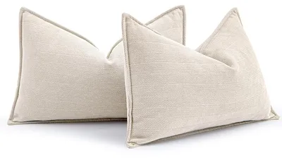Produktbild von Set mit 2 Kissenbezügen, 30 x 50 cm, cremefarbener Chenille, Sofakissen, Dekokissen, elegantes Design für Sofa, Sessel, Wohnzimmer