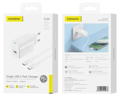 Zdjęcie produktu dla Foneng Ładowarka Sieciowa Eu65 Pd 20W 1Xusb-C + Kabel Usb-C - Usb-C Biały