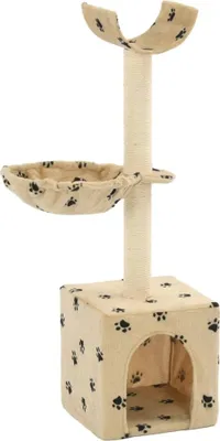 Obrázek produktu pro Škrabadlo pro kočky se sisalovými sloupky 105 cm béžové s potiskem tlapek