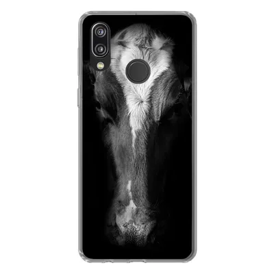 Produktbild von MuchoWow® Handyhülle Schutzhülle Hülle für Huawei P20 Lite (2020) Kuh Porträt auf schwarzem Hintergrund in schwarz und weiß Silikon Softcase Handy Hülle - Kartenhalter
