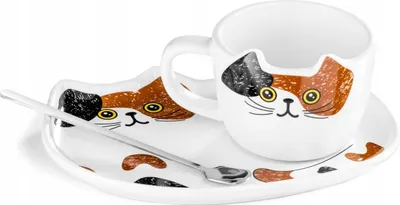 Produktbild von Katzentasse mit Untertasse und Rührer - Set für Katzenliebhaber