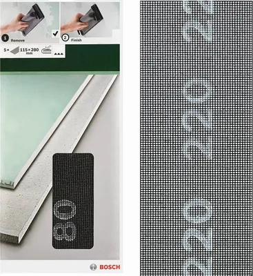 Produktbild von Bosch Schleifgitter 5 Stück, 115 x 280 mm K220 für Gipskartonplatten
