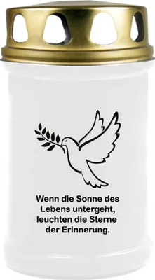 Produktbild von Grabkerze Weiß, Brenndauer: 48 Stunden, Motiv: Taube