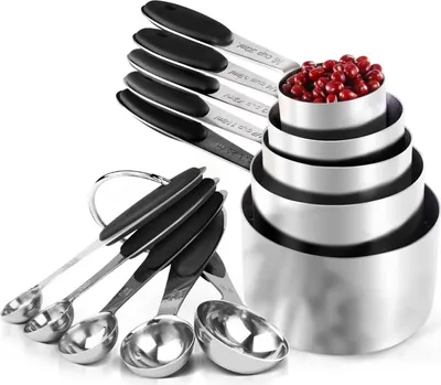 Produktbild von Jumada's – 10-teiliges Edelstahl-Messlöffel- und Messbecher-Set – genaues Messen – Messbecher