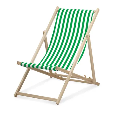 Image de Chaise longue - rayée étroite - verte - pliable - en bois de hêtre - supporte jusqu'à 95kg - dossier réglable en 3 positions - Chaise longue de plage