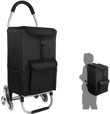 Produktbild von PolkaHome® Einkaufstrolley mit faltbarem 3+3-Radsystem, 100 x 43 x 36 cm, Schwarz