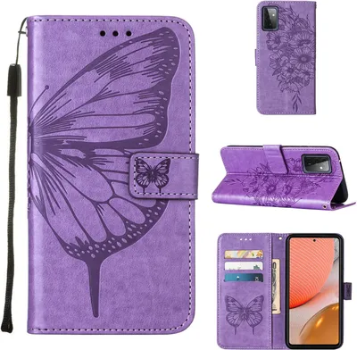 Produktbild von Galaxy A72 4G Hülle, Schmetterling Prägung Flip Leder Kartenfächer Schutzhülle Ledertasche mit Ständer für Samsung Galaxy A72 4G / 5G Violett