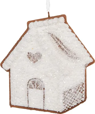 Produktbild von Clayre & Eef Weihnachtsanhänger Lebkuchenhaus 9x1x10 cm Weiß Kunststoff