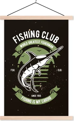 Produktbild von MuchoWow® Textilposter Fisch - Retro - Illustration 60x90 cm mit holzfarbenen Rahmen - Textil