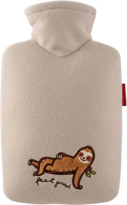 Imagen del producto de Unyqoos® Botella de agua caliente clásica de 1,8 litros con funda de forro polar "Feel Good" – Beige