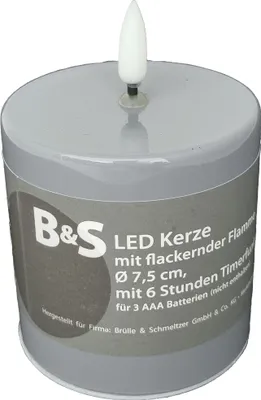 Produktbild von LED Kerze Grau hochglanz 3D Flamme 6 Stunden Timer 7,5 x 7,5 Ø cm