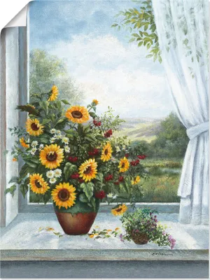 Produktbild von ARTland Poster Sonnenblumen am Fenster Größe: 45x60 cm