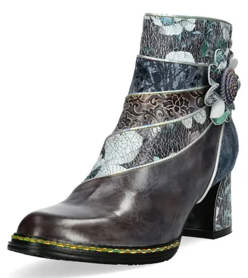 Produktbild von Laura Vita Damen Stiefelette mit floralen Details und Blockabsatz Carla 13, Größe:39 EU, Farbe:Grau