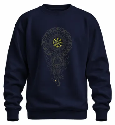 Produktbild von Wikinger Vegvísir Valknut Fenriswolf Nordisch Runen Valhalla Sweatshirt Pullover, Navy, XL