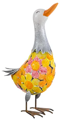 Produktbild von Dehner Dekofigur Ente, frostbeständige Gartenfigur, 23 x 41 x 12 cm, Eisen, gelb / grau