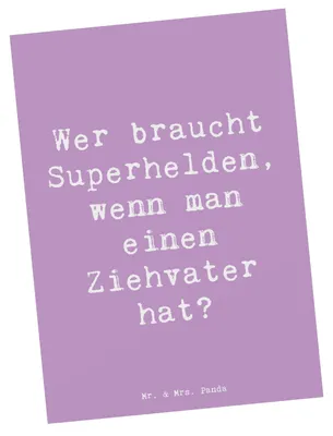 Produktbild von Mr. & Mrs. Panda Postkarte Spruch Ziehvater Held - Lavendeltraum - Geschenk, Dankeschön, einzigartige Designs, Ansichtskarten, Fotokarte, Adoptivvater, Ansichtskarte