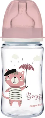 Produktbild von Canpol Weithals Anti-Kolik Babyflasche 240ml - Perfekte Kolikfreie Einfhrung fr Ihr Neugeborenes, Design ""Bonjour"" Rosa