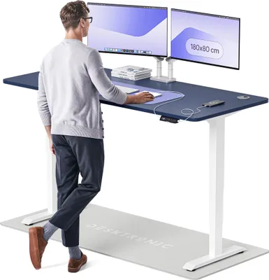 Produktbild von Desktronic HomePro Elektrisch höhenverstellbarer Schreibtisch 180x80cm Weiß/Blau mit Memory-Funktion, Anti-Kollisions Technologie, USB-A und USB-C-Ladeanschlüssen