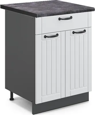 Image de Meuble cuisine Vicco Fame-Line Blanc campagne 60cm avec tiroir, PT Anthracite, Model 45522