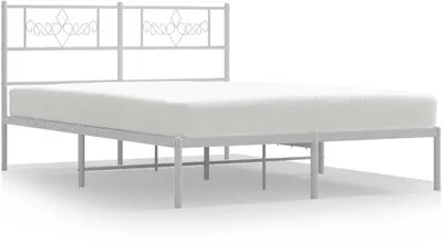 Produktbild von Klassisches Metallbett - 135x190 cm - Weiss - Mit Kopfteil und Lattenrost - Robuster Stahlrahmen - Unterbettfach